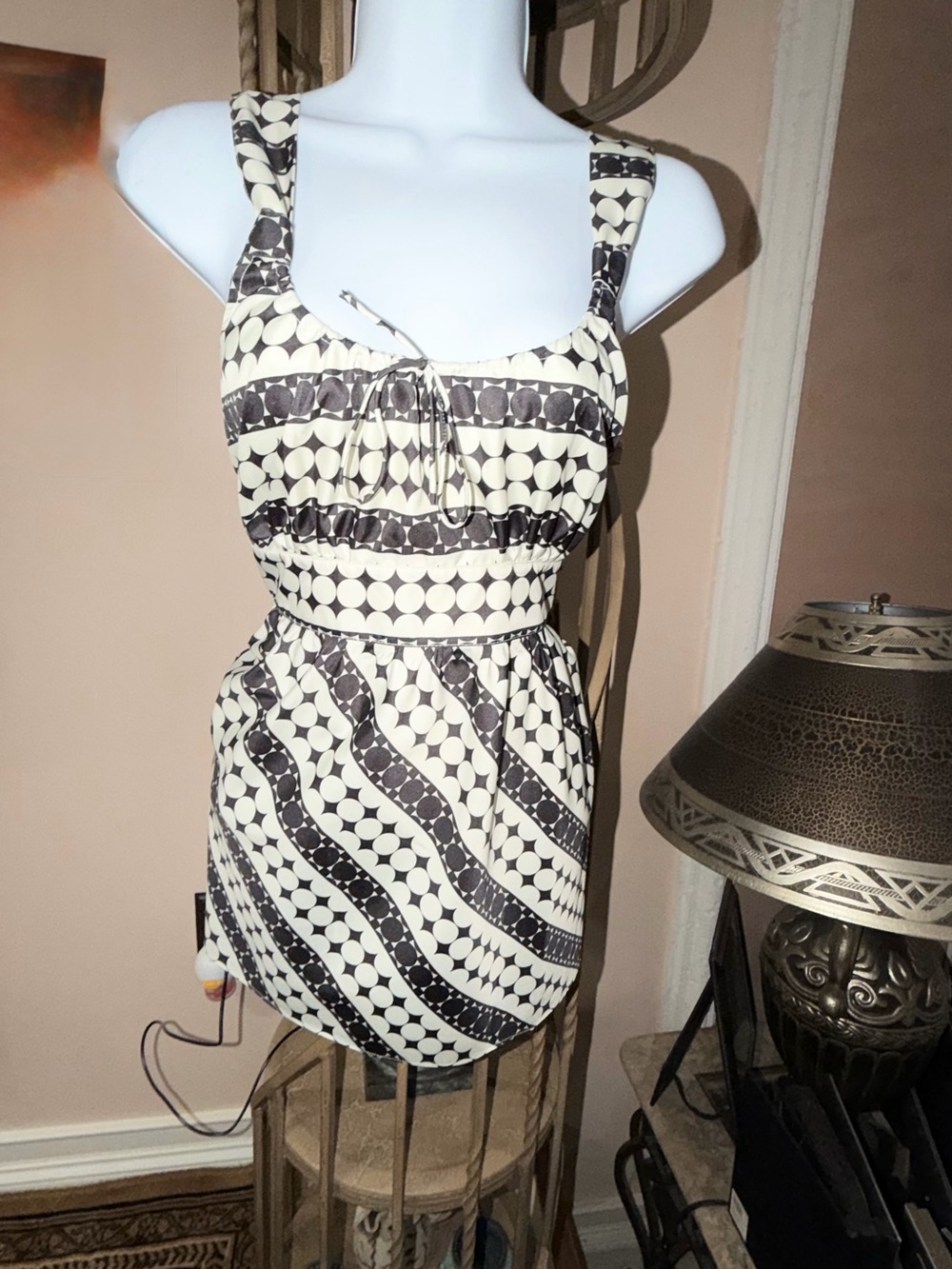 Tommy Hilfiger Black and Cream Geometric Sleeveless Top